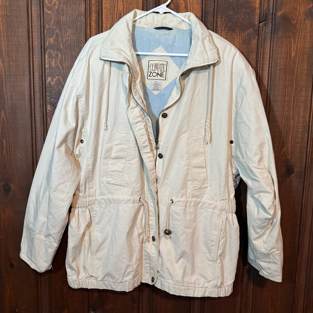 Vintage Climate Zone Jacket Zip & Button Up Coat Large White